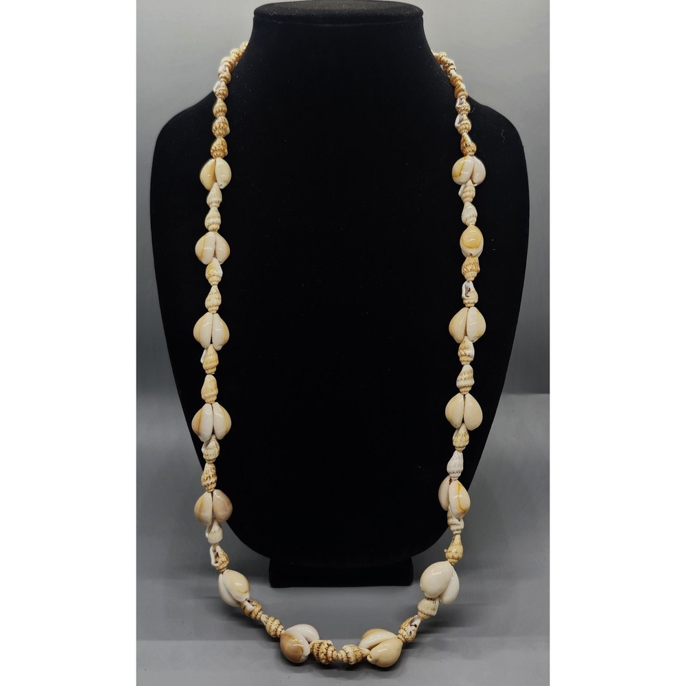 Natural Seashell Long Necklace Cowrie Shell Tropical Beach Strand Jewelry Beige